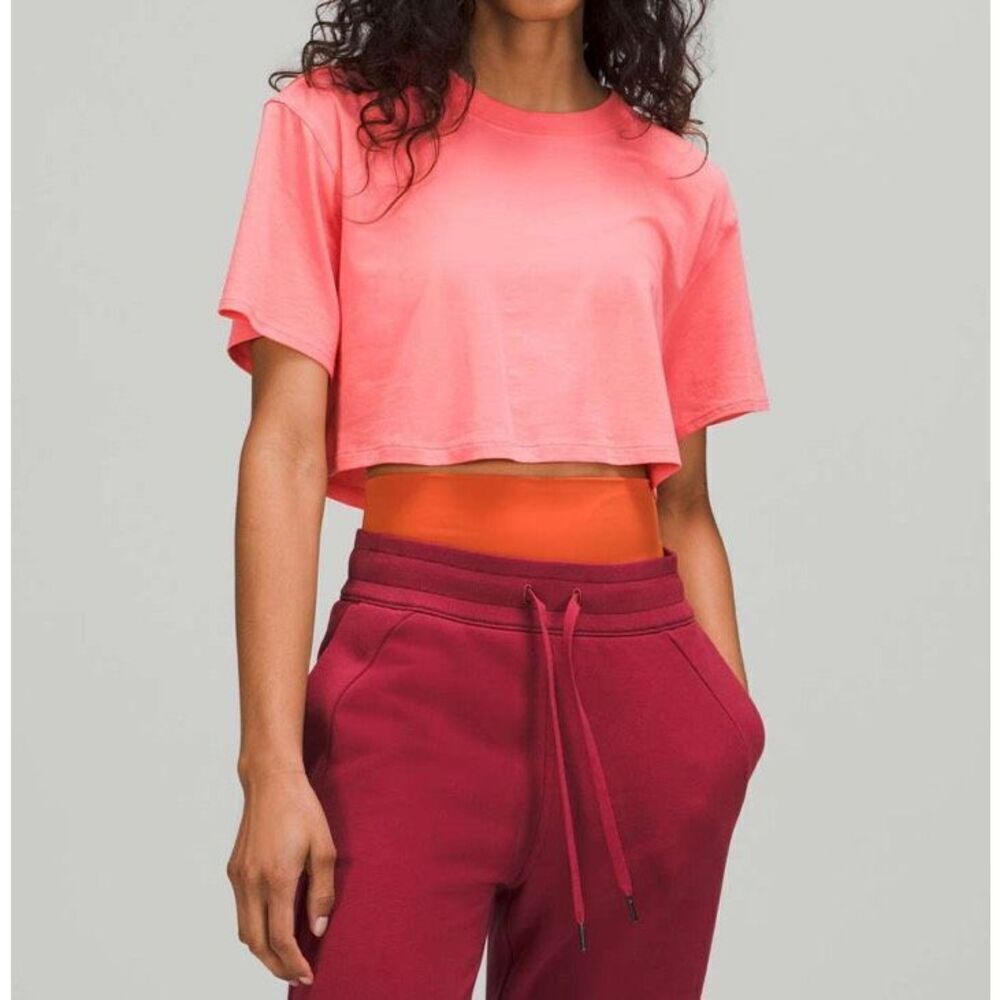 Lululemon All Yours Cropped T-Shirt, Raspberry Cream, Next-to-New, Size 8